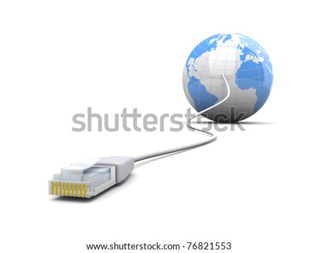 3D rendered Illustration. A cable connected World. Isolated on white.