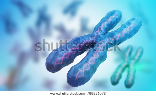3D rendered illustration of chromosomes.\
Genetics concept.