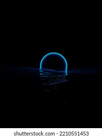 3d Rendered Illustration Of Concept Art Of  Circular Neon Light Water Drop.