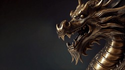 3D Rendered Illustration, Copper Dragon Sculpture, One Of The Chinese Zodiac Signs.