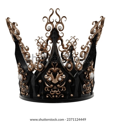 A 3d rendered illustration of a dark gothic royal crown with pearls and gems, isolated on a white background. 