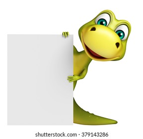 3d Rendered Illustration Of Dinosaur Cartoon Character With White Board