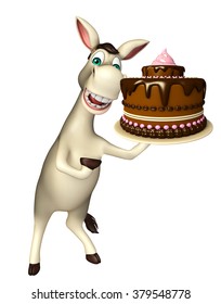 3d rendered illustration of Donkey cartoon character with cake 