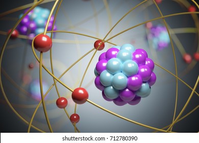 3D rendered illustration of elementary particles in atom. Physics concept.