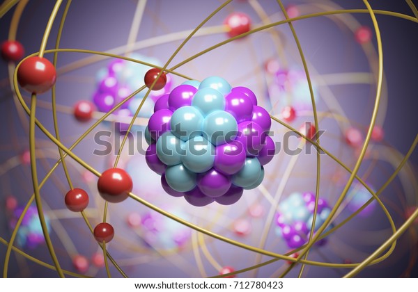 3D rendered illustration of elementary particles\
in atom. Physics\
concept.