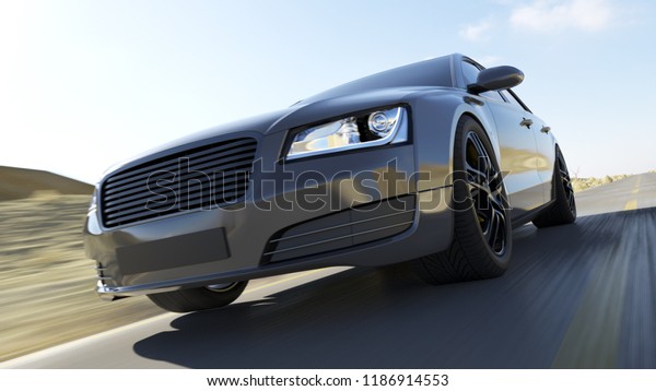 3d\
rendered illustration of a fast car on the\
road