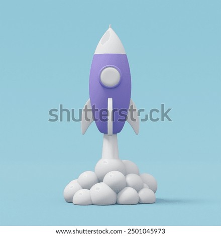 3D rendered illustration features a single rocket icon ascending upwards, symbolizing rapid growth, progress, and acceleration in financial ventures or business initiatives.