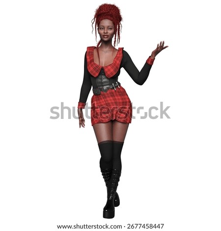  3D rendered illustration of a female character in red mini skirt isolated on a white background
