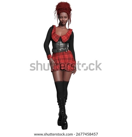  3D rendered illustration of a female character in red mini skirt isolated on a white background