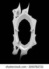 3D Rendered Illustration.Neo Gothic Style Letter With Spines.Monochrome Font On Black Background.