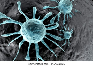 3D Rendered Illustration Of A Growing Cancer Cell Spreading On Healthy Tissue.