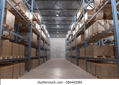 3D Rendered Illustration Of Interior Of Distribution Warehouse.