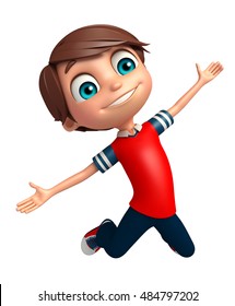 3d Rendered Illustration Of Kid Boy With Jumping Pose