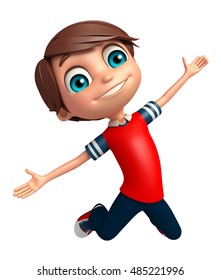 3d Rendered Illustration Of Kid Boy With Jumping Pose