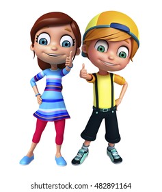 3d Rendered Illustration Of Kid Girl And Kid Boy With Thumbs Up Pose 