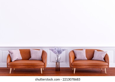 3d Rendered Illustration Of A Living Room With White Wall And Decorative Wall Panel.