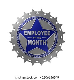 A 3D rendered illustration of a metallic textured platinum and blue employee of the month badge, isolated on a white background. - Powered by Shutterstock