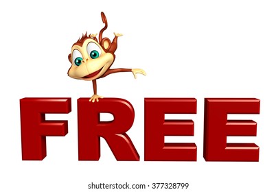 3d rendered illustration of Monkey cartoon character  with free sign