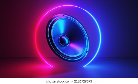 3d Rendered Illustration Of A Neon Style Speaker