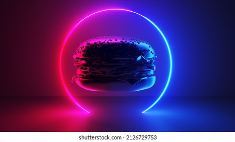 3d Rendered Illustration Of A Neon Style Burger