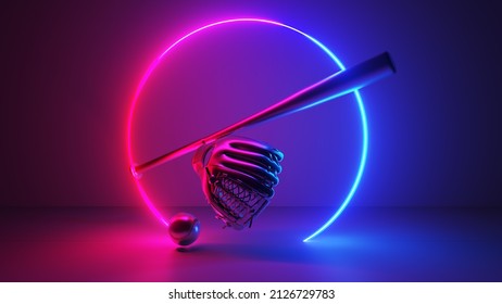 3d Rendered Illustration Of A Neon Style Baseball Bat