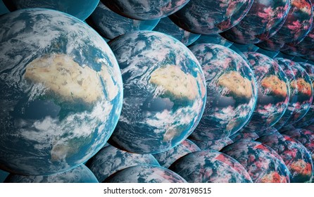 3D rendered illustration of parallel universes in many worlds interpretation of quantum physics. Multiple Earth planents in multiverse. Elements of this image furnished by NASA.