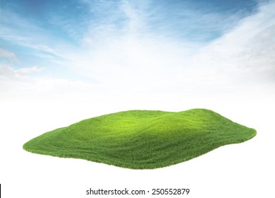 3d rendered illustration of piece of land or island floating in the air on sky background
