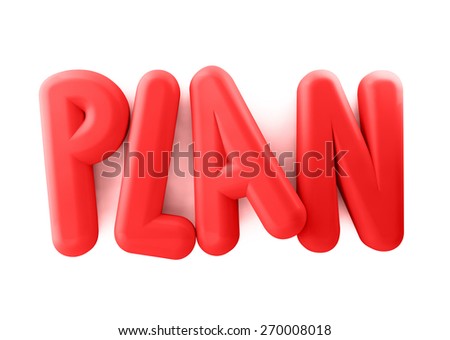 3D Rendered Illustration of Red Plan Word Title Balloons in White Background 