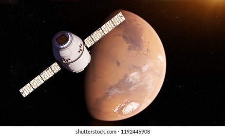 3d Rendered Illustration Of A Satelite Infront Of Mars