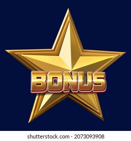 3D Rendered Illustration Of A Shiny Golden Star, Featured As A BONUS Slot Game Symbol, Isolated On Dark Background