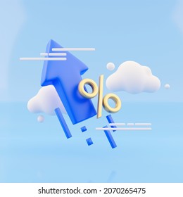 3D Rendered Illustration showing a arrow in Interest. 3D render arrow and interest on blue background.