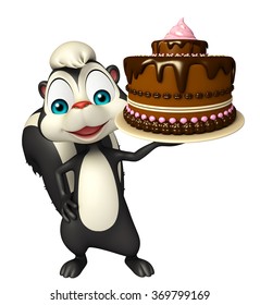 3d rendered illustration of Skunk cartoon character with cake