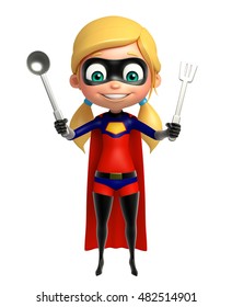 3d Rendered Illustration Of Supergirl With Kitchen Equipment