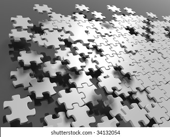 3D Rendered Illustration Of White Puzzle Pieces Coming Together,constructing A Pattern