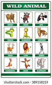 3d Rendered Illustration Wild Animal Chart Stock Illustration 389161147