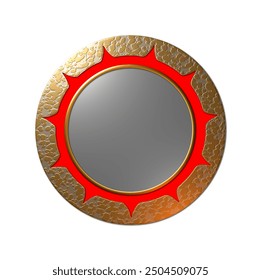 A  3D rendered illustrations of a blank seal in metallic gold texture with    , around the circumference, isolated on a white background - Powered by Shutterstock