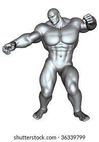 3D rendered image of big bodybuilder on white bacground isolated