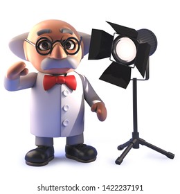 3d Rendered Image Of A Cartoon Mad Scientist Professor In 3d With A Studio Spotlight