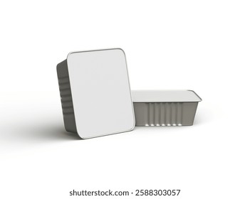 3d rendered image of a deep square food foil tray isolated on a light background