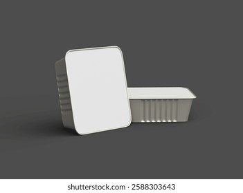 3d rendered image of a deep square food foil tray isolated on a   dark background