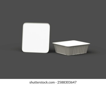 3d rendered image of a deep square food foil tray isolated on a   dark background