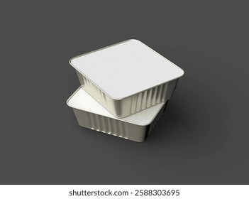 3d rendered image of a deep square food foil tray isolated on a   dark background
