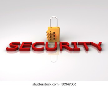 3D rendered image of a metallic number lock depicting security