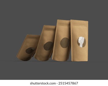 3D rendered image of a paper stand-up pouch with a transparent window on dark background