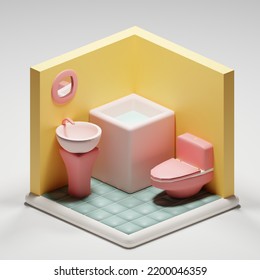 3d Rendered Isometric Cute Bathroom Perfect For Design Project