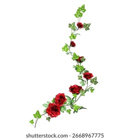 3D rendered ivy illustration with red roses isolated on a white background	