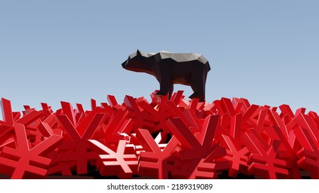 3d Rendered Low Poly Chinese Rmb Sign Under Bear Market