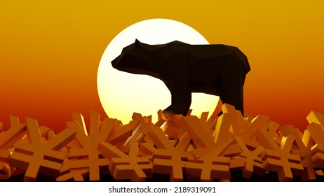 3d Rendered Low Poly Chinese Rmb Sign Under Bear Market