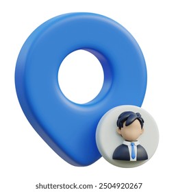 A 3D rendered map pin with a user icon, symbolizing location, navigation, and online presence.