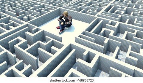 3d rendered maze with person in between